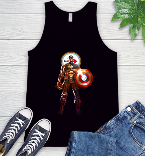 NFL Captain America Marvel Avengers Endgame Football Sports Pittsburgh Steelers Tank Top 2