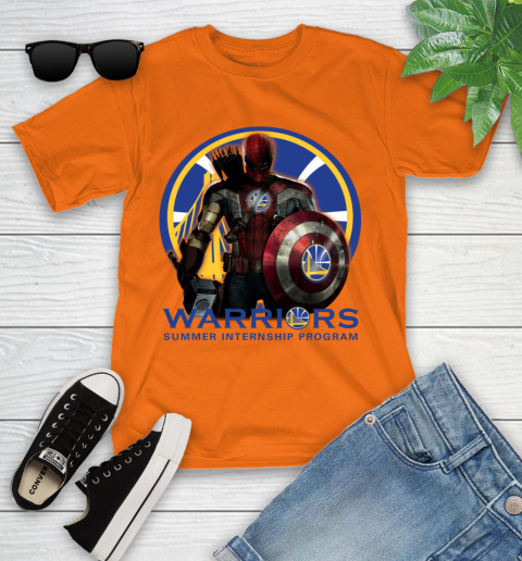 Golden State Warriors NBA Basketball Captain America Thor Spider Man Hawkeye Avengers Youth T-Shirt 7