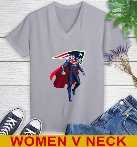 NFL Superman DC Sports Football New England Patriots Women's V-Neck T-Shirt 5