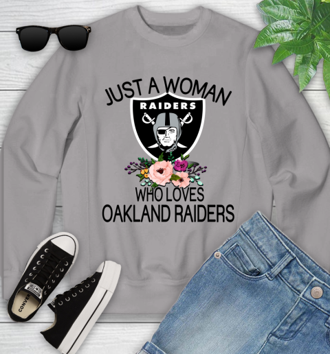 NFL Just A Woman Who Loves Oakland Raiders Football Sports Youth Sweatshirt 2