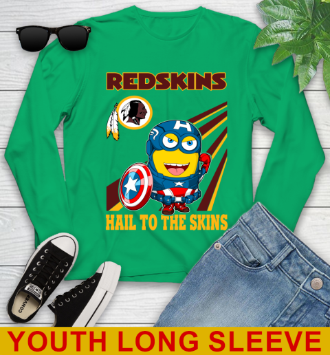 NFL Football Washington Redskins Captain America Marvel Avengers Minion Hail To The Skín Shirt Youth Long Sleeve 7