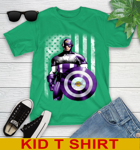 Los Angeles Lakers NBA Basketball Captain America Marvel Avengers American Flag Shirt Youth T-Shirt 7