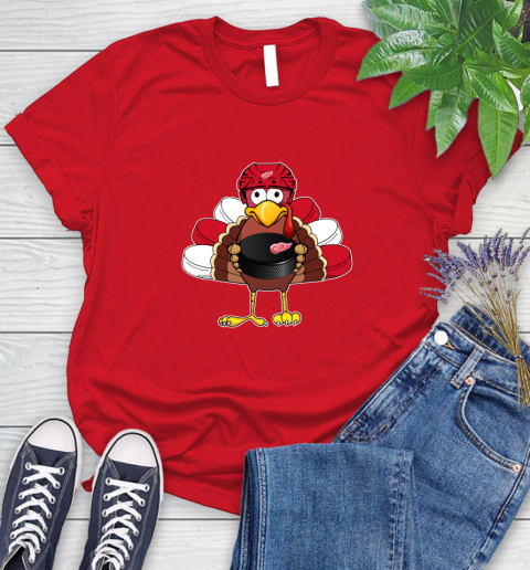 Detroit Red Wings Turkey Thanksgiving Day Women's T-Shirt 9