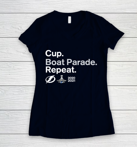 Cup Boat Parade Repeat Tampa bay Lightnings Stanley Hockey 2021 Women's V-Neck T-Shirt 2