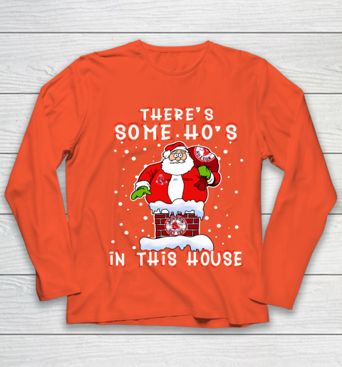 Boston Red Sox Christmas There Is Some Hos In This House Santa Stuck In The Chimney MLB Youth Long Sleeve 3