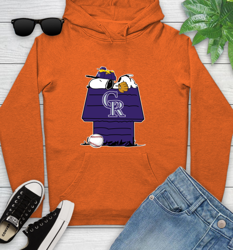 MLB Colorado Rockies Snoopy Woodstock The Peanuts Movie Baseball T Shirt Youth Hoodie 5