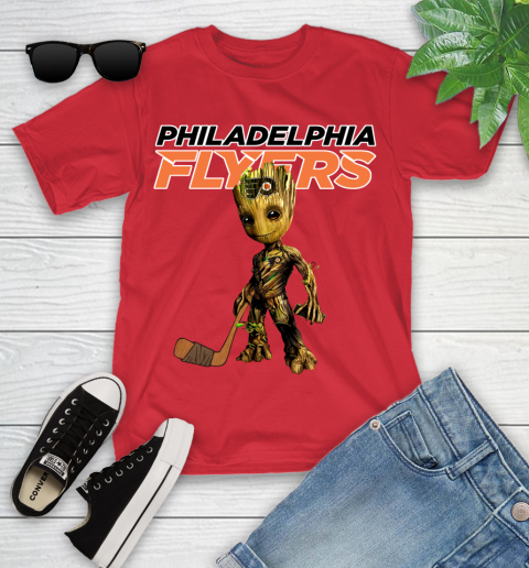 Philadelphia Flyers NHL Hockey Groot Marvel Guardians Of The Galaxy Youth T-Shirt 10