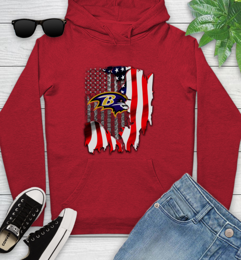 Baltimore Ravens NFL Football American Flag Youth Hoodie 12