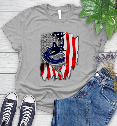 Vancouver Canucks NHL Hockey American Flag Women's T-Shirt 5