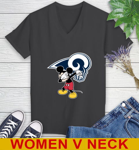 Los Angeles Rams NFL Football Dabbing Mickey Disney Sports Women's V-Neck T-Shirt 9