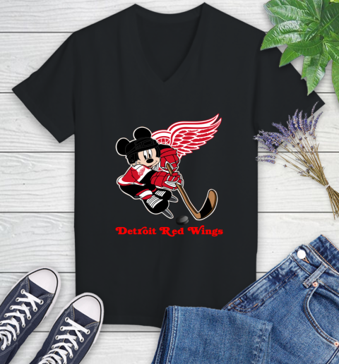 NHL Detroit Red Wings Mickey Mouse Disney Hockey T Shirt Women's V-Neck T-Shirt 2