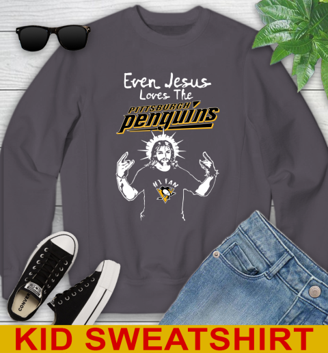 Pittsburgh Penguins NHL Hockey Even Jesus Loves The Penguins Shirt Youth Sweatshirt 5