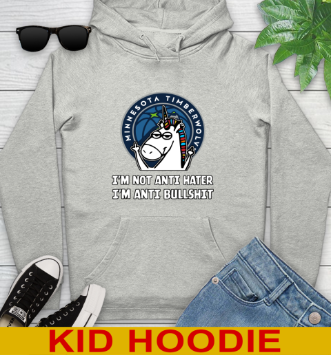 Minnesota Timberwolves NBA Basketball Unicorn I'm Not Anti Hater I'm Anti Bullshit Youth Hoodie