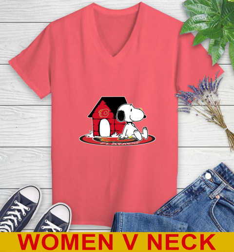 NHL Hockey Calgary Flames Snoopy The Peanuts Movie Shirt Women's V-Neck T-Shirt 7