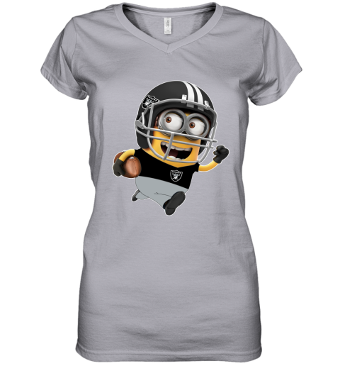 NFL Oakland Raiders Minions Disney Football Sports 77AwUJMUX95 women v neck t shirt 39 95 151514 front sport grey