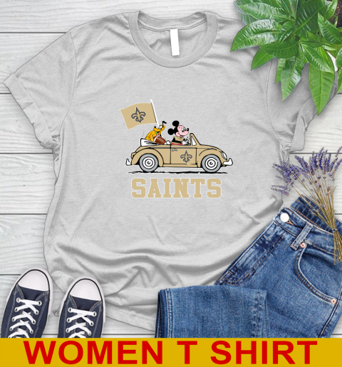 NFL Football New Orleans Saints Pluto Mickey Driving Disney Shirt Women's T-Shirt