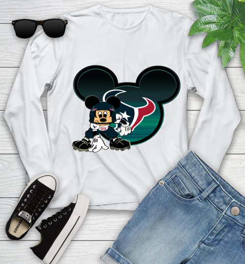 NFL Houston Texans Mickey Mouse Disney Football T Shirt Youth Long Sleeve