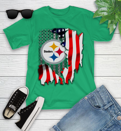 Pittsburgh Steelers NFL Football American Flag Youth T-Shirt 8