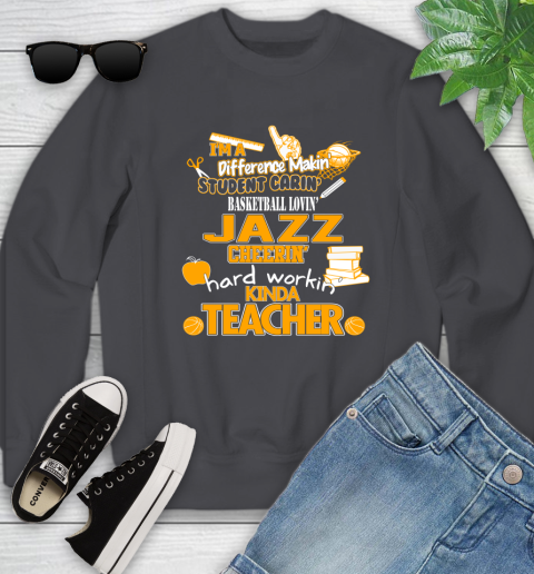 Utah Jazz NBA I'm A Difference Making Student Caring Basketball Loving Kinda Teacher Youth Sweatshirt 5