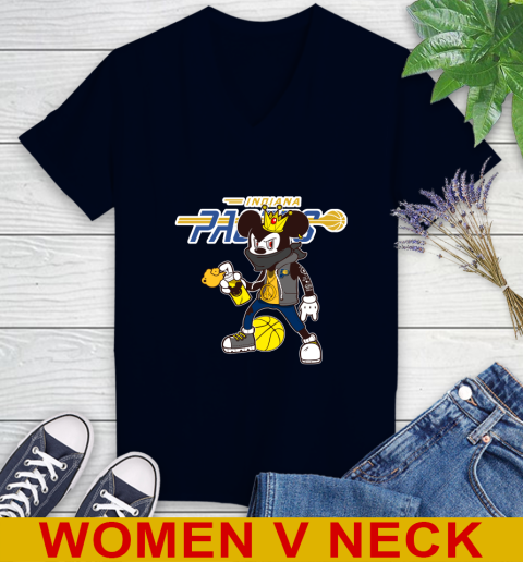 Indiana Pacers NBA Basketball Mickey Peace Sign Sports Women's V-Neck T-Shirt 3