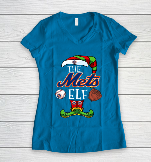 New York Mets Christmas ELF Funny MLB Women's V-Neck T-Shirt 5