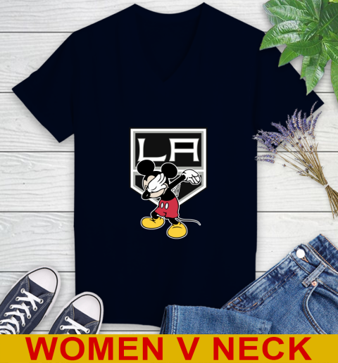 Los Angeles Kings NHL Hockey Dabbing Mickey Disney Sports Women's V-Neck T-Shirt 3