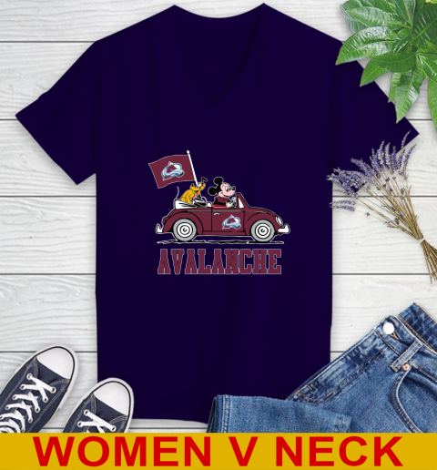 NHL Hockey Colorado Avalanche Pluto Mickey Driving Disney Shirt Women's V-Neck T-Shirt 4
