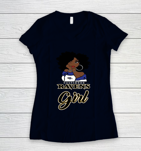 Baltimore Ravens Girl NFL Women's V-Neck T-Shirt 3