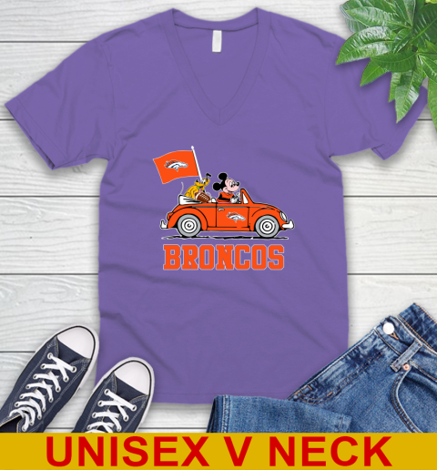 NFL Football Denver Broncos Pluto Mickey Driving Disney Shirt V-Neck T-Shirt 9