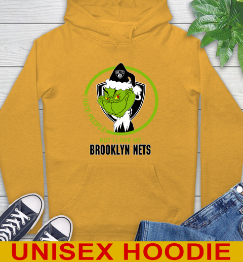 Brooklyn Nets NBA Christmas Grinch I Hate People But I Love My Favorite Basketball Team Hoodie 3