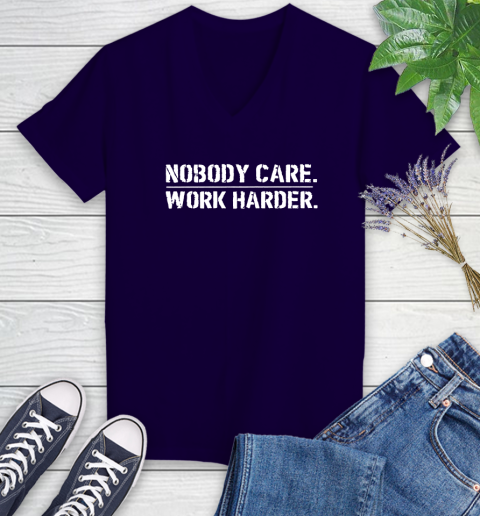 Lamar Jackson Nobody Cares Work Harder Women's V-Neck T-Shirt 3