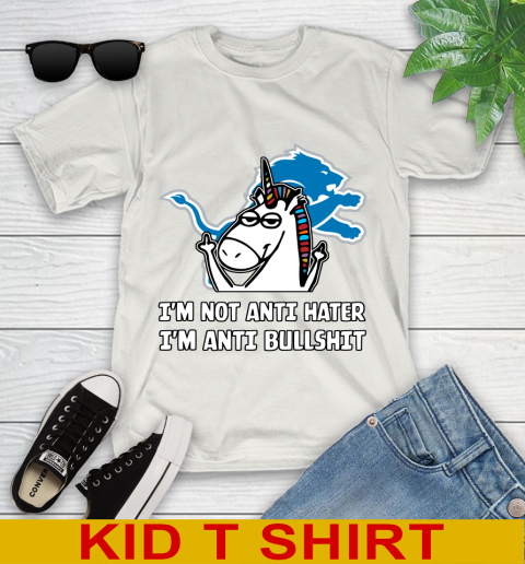 Detroit Lions NFL Football Unicorn I'm Not Anti Hater I'm Anti Bullshit Youth T-Shirt 12