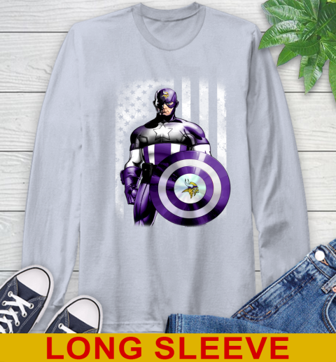 Minnesota Vikings NFL Football Captain America Marvel Avengers American Flag Shirt Long Sleeve T-Shirt 6