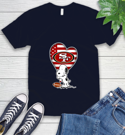 San Francisco 49ers NFL Football The Peanuts Movie Adorable Snoopy V-Neck T-Shirt 3