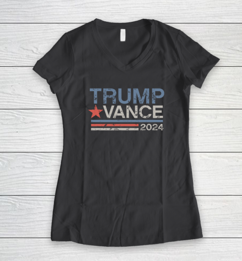 Trump Vance 2024 Retro Stripe Trump JD Vance Women's V-Neck T-Shirt 4