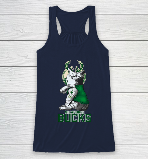 NBA Basketball My Cat Loves Milwaukee Bucks Racerback Tank 8