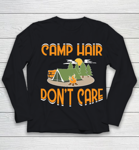 Camping Gift Camp Hair Don't Care Funny Happy Camper Youth Long Sleeve