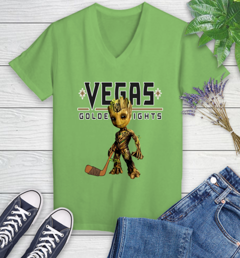 Vegas Golden Knights NHL Hockey Groot Marvel Guardians Of The Galaxy Women's V-Neck T-Shirt 11