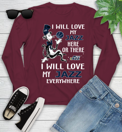 NBA Basketball Utah Jazz I Will Love My Jazz Everywhere Dr Seuss Shirt Youth Long Sleeve 5