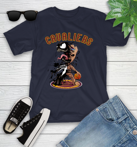 NBA Cleveland Cavaliers Basketball Venom Groot Guardians Of The Galaxy Youth T-Shirt - Image 4