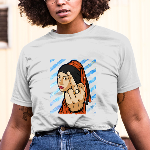 Air Jordan 1 Shattered Backboard 3.0 Matching Sneaker Tshirt The girl With The Pearl Earing Middle Finger Orange and Black Jordan Tshirt