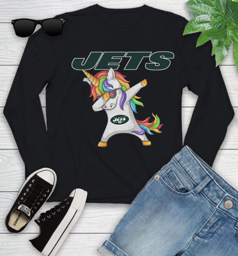 New York Jets NFL Football Funny Unicorn Dabbing Sports Youth Long Sleeve 2