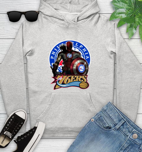 Philadelphia 76ers NBA Basketball Captain America Thor Spider Man Hawkeye Avengers (1) Youth Hoodie