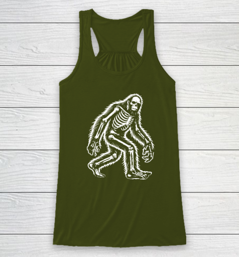Funny Bigfoot Sasquatch Halloween Skeleton Racerback Tank 2