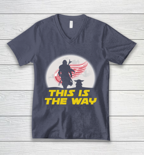 Detroit Red Wings NHL Ice Hockey Star Wars Yoda And Mandalorian This Is The Way V-Neck T-Shirt 7