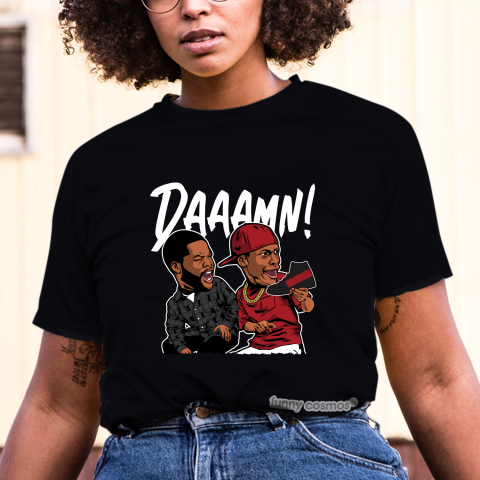 Air Jordan 1 Couture Matching Sneaker Shirt Daaamn Meme Black And Red Sneaker Cardinal Tshirt