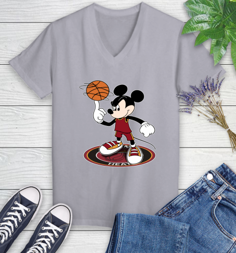 NBA Basketball Miami Heat Cheerful Mickey Disney Shirt Women's V-Neck T-Shirt 4
