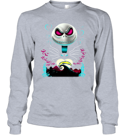 NFL Los Angeles Chargers Jack Skellington Sally The Nightmare Before Christmas Football Wyj2tzxDMYT long sleeve tee 14 95 151514 front sport grey