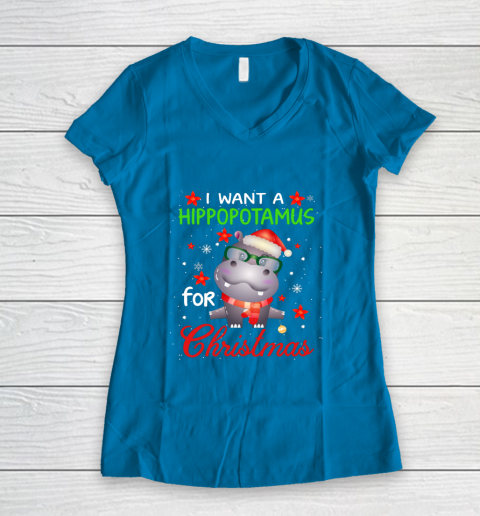 I Want A Hippopotamus For Christmas Funny Hippo Gifts Women's V-Neck T-Shirt 5