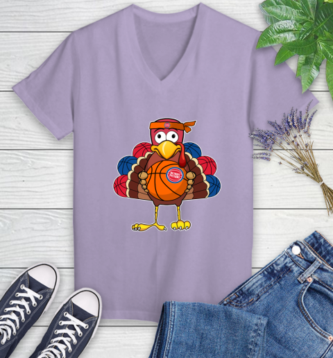 Detroit Pistons Turkey thanksgiving day Women's V-Neck T-Shirt 14